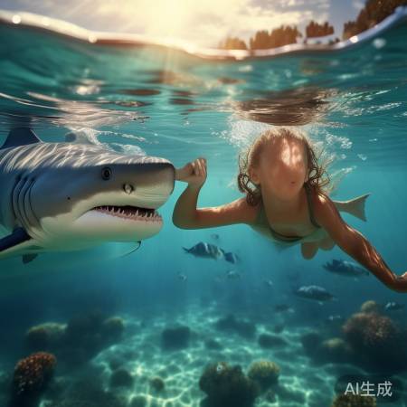 小花与鲨鱼共游，增长海洋知识