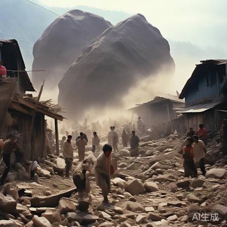村庄岩石崩塌现场