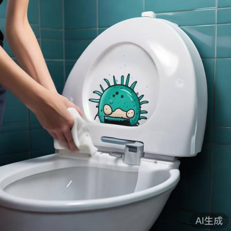 清洁马桶盖，轻柔擦拭